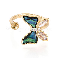 Butterfly Brass Micro Pave Clear Cubic Zirconia & Abalone Shell Cuff Rings Setting&nbsp;KK-T079-41G
