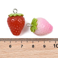 不透明樹脂ペンダント  イチゴのチャーム  プラチナトーンの鉄ループ付き  ミックスカラー  24~25x15.5~17x16~16.5mm  穴：2x2.5mm&nbsp;RE-CBA0E2-07