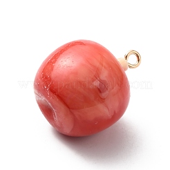 不透明樹脂ペンダント  ライトゴールドトーンのアイアンループ付き  りんご  レッド  24.5x20mm  穴：2mm&nbsp;RESI-WH0026-36