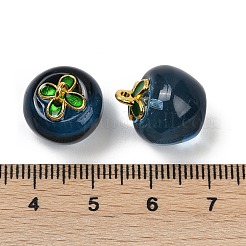 透明なガラスのリンゴのペンダント  エナメル  焼き付け塗料  プルシアンブルー  15.5x14x14mm  穴：1.2mm&nbsp;DGLA-E004-16I