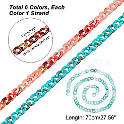6連売り6色アクリルカーブチェーン  ミックスカラー  リンク：13x10~10.5x2.5~3mm  約2.30フィート（0.7m）/連  1本/色&nbsp;SACR-PH0002-12