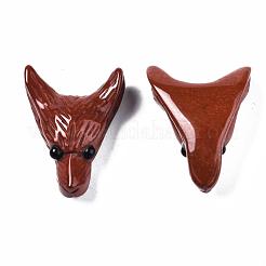 天然石レッドジャスパーペンダント  トップドリルビーズ  黒オニキスの目で  オオカミの頭部  30.5x23.5x11.5~13mm  穴：2mm&nbsp;G-R478-06A-03