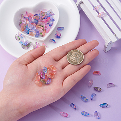 100個5色手作りホイルガラスチャーム  花弁  ミックスカラー  12.5x6x4.5mm  穴：1mm  20個/カラー&nbsp;FOIL-CJ0001-09