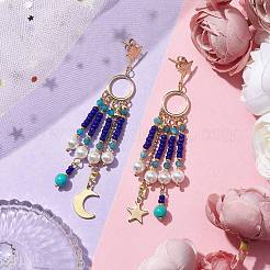 Glass Seed Beads & Shell Pearl Chandelier Earrings&nbsp;EJEW-TA00488