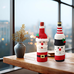 2Pcs 2 Styles Christmas Acrylic Fiber Wine Bottle Sleeve&nbsp;AJEW-CN0005-56