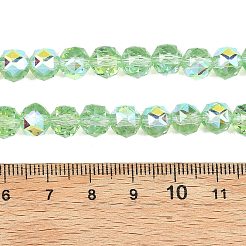 電気メッキ透明ガラスビーズ連売り  ロンデル  多面カット  ABカラーメッキ  薄緑  7.5~8x6.5~7mm  穴：1.2mm  約70個/連  19.29~19.37''（49~49.2センチメートル）&nbsp;GLAA-H040-01A