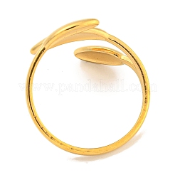 イオンプレーティング（IP）リーフ 304 ステンレススチール オープンカフ 指輪 女性用  18KGP本金メッキ  20mm  内径：18mm&nbsp;RJEW-P114-09G
