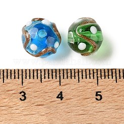 手作りゴールドパウダー入りランプワークビーズ  丸型、水玉模様、波模様  ミックスカラー  10.5~11x9.5~10mm  穴：1.6mm&nbsp;LAMP-F047-03