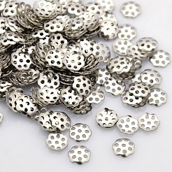 変色しにくい細工の多花弁 304 ステンレススチール ビーズキャップ  ステンレス鋼色  6x1mm  穴：1mm&nbsp;STAS-N039-03