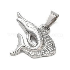 304ステンレスペンダント  201ステンレススチール製アイスピックピンチベイル付き  魚のチャーム  ステンレス鋼色  19x21x3mm  穴：6x3mm.&nbsp;STAS-B141-03C-P