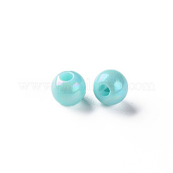 不透明なアクリルビーズ  ABカラーメッキ  ラウンド  淡いターコイズ  6x5mm  穴：1.8mm  約4400個/500g&nbsp;MACR-S370-D6mm-SS2107
