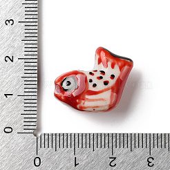 手作りの陶器ビーズ  手描きの陶器ビーズ  魚  ファミーユは磁器バラ  レッド  17.5x21x10mm  穴：2mm&nbsp;PORC-Z006-05A