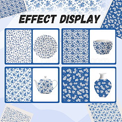 4Pcs 4 Styles Flower Pattern Paper Ceramic Decals&nbsp;DIY-GF0013-26