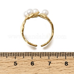 304ステンレススチール製、模造真珠付きカフオープンリング（女性用）  18KGP本金メッキ  22.5mm  usサイズ6（16.5mm）&nbsp;RJEW-Z144-01G-04