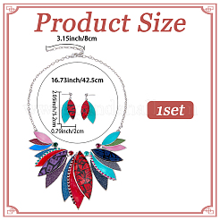 Leaf Alloy with Imitation Leather Pendant Necklace & Stud Dangle Earring&nbsp;SJEW-CL0001-02