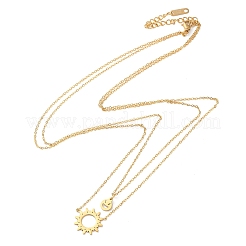 304 Stainless Steel Sun and Smiling Face Pendant Double Layer Necklaces for Women&nbsp;NJEW-A045-14G