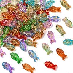 90個 9色メタルエンレースハンドメイドランプワークビーズ  魚のビーズ  ミックスカラー  10.5x21.5x7.5mm  穴：1.2mm  10個/カラー&nbsp;LAMP-CJ0003-07