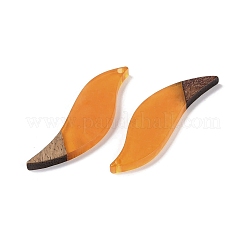 樹脂と木の大きなペンダント  葉のチャーム  オレンジ  51x14.5x3.5mm  穴：1.8mm&nbsp;WOOD-F015-18E