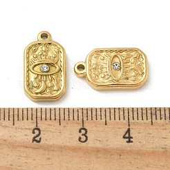 304ステンレスペンダント  ラインストーン付き  ゴールドカラー  アイチャーム  長方形  16.5x9.5x3mm  穴：1.5mm&nbsp;STAS-I322-32G-02