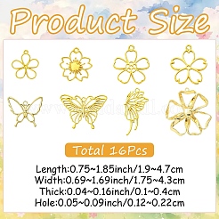 16本8スタイルアロイペンダント  花と蝶のチャーム  ゴールドカラー  19~47x17.5~43x1~4mm  穴：1.2~2.2mm  2個/スタイル&nbsp;FIND-YW0013-07