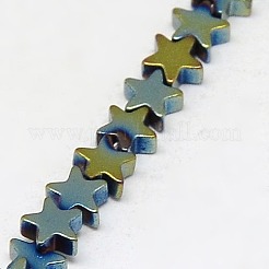 電気メッキ磁気無し合成ヘマタイトビーズ連売り  スター  グレードAAAA  メッキグリーン  4x4x2mm  穴：1mm  約117個/連  15.2インチ&nbsp;G-J173-4x4mm-07