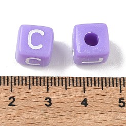 不透明なアクリルビーズ  クラフトビーズ  文字付きのキューブ  紫色のメディア  10x10.5x10.5mm  穴：3.5mm  約588個/500g&nbsp;AC-CBA7818-01A