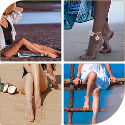 Alloy & Plastic White Flower Charm Anklets for Women&nbsp;AJEW-WH20080-95A