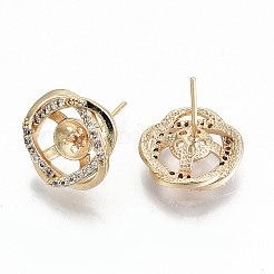 Brass Micro Pave Clear Cubic Zirconia Stud Earring Findings&nbsp;KK-T062-54G-NF