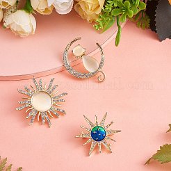 3Pcs 3 Style Rhinestone Sun & Moon with Cat Enamel Pins&nbsp;JBR077A