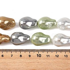 電気メッキガラスビーズ連売り  真珠のような質感の模造真珠ビーズ  ナゲット  グリーン  21~22x15~16x14mm  穴：1.5mm  約18個/連  15.16''（38.5センチメートル）&nbsp;GL-CBA89C7-01B