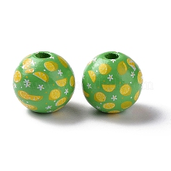 シーマウッドヨーロピアンビーズ  大穴ビーズ  ラウンド  レモン模様  15~16mm  穴：4mm&nbsp;WOOD-G015-03C