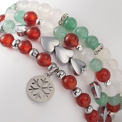 Natural Carnelian(Dyed & Heated) & Green Aventurine & White Agate Beaded Stretch Bracelet Set&nbsp;BJEW-JB09182