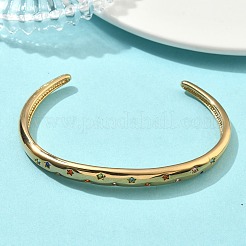 女性用304ステンレススチールラインストーンカフバングル  スター  18KGP本金メッキ  イオンプレーティング（ip）  長持ちメッキ  カラフル  内径：1.89インチ（4.8cm）x2.40インチ（6.1cm）&nbsp;BJEW-D456-03G-02