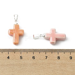 手作りの磁器のペンダント  クロスチャーム  304ステンレススチールと真鍮の金具付き  銀  ミックスカラー  21x13x5.8mm  穴：3mm&nbsp;PALLOY-JF05616-01