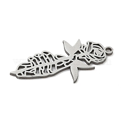 ステンレスペンダント201個  レーザー切断  ハロウィンチャーム  ステンレス鋼色  花  28x13.5x1mm  穴：1.5mm&nbsp;STAS-G366-02P-02