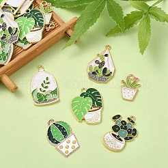 30個6スタイルアロイエナメルペンダント  鉢植え＆水草チャーム  ライトゴールド  ミックスカラー  22~33.5x14~20x1.5mm  穴：1.6mm  5個/スタイル&nbsp;ENAM-CJ0004-91