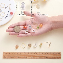 DIY ジェムストーン ドロップ イヤリング メイキング キット  天然グリーン オニキス アゲート、アゲート ナゲット、ガラス ラッパ、シード ビーズを含む  ロボット & スクエア 合金 ペンダント  304ステンレススチールピアスフック  ミックスカラー  3~40x3~26x0.6~12mm  穴：0.8~2mm&nbsp;DIY-SZ0009-75