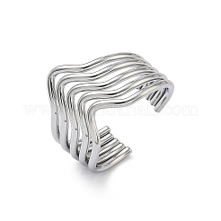 304ステンレススチール製多層カフオープンリング（女性用）  ステンレス鋼色  16mm  内径：19mm&nbsp;RJEW-A095-06P