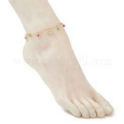 Christmas Brass Pave Clear Cubic Zirconia Snowflake & 304 Stainless Steel Star and Round Glass Tassel Brass Paperclip Chain Anklets&nbsp;AJEW-AN00753