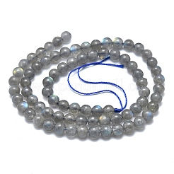 天然石ラブラドライトビーズ連売り  ラウンド  3.5~4mm  穴：0.6mm  約97個/連  15.35インチ（39cm）&nbsp;G-O186-E01-4mm