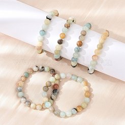 ナチュラルフラワーアマゾナイトビーズストレッチブレスレット  ラウンド  2インチ〜2-1/8インチ（5.2~5.5cm）  ビーズ：8~9mm&nbsp;BJEW-F380-01-B09
