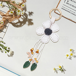 革と合金のキーホルダー  花  ホワイト  170x70mm&nbsp;HJEW-WH20022-04B-09
