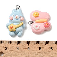 不透明樹脂ペンダント  プラチナメッキの鉄製ループ付き動物チャーム  ミックスカラー  20~30x14.5~23x7~8mm  穴：2.5mm&nbsp;RESI-P035-02P