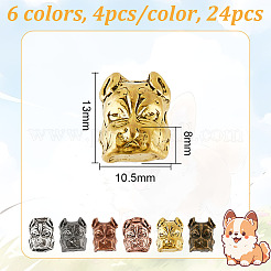 24色の合金製子犬ビーズ6個  犬の頭  ミックスカラー  13x10.5x8mm  穴：1.6mm  4個/カラー&nbsp;FIND-DR0001-21