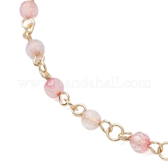 304 Stainless Steel & Natural Agate(Dyed & Heated) Faceted Round Link Chain Anklets&nbsp;AJEW-AN00747-03