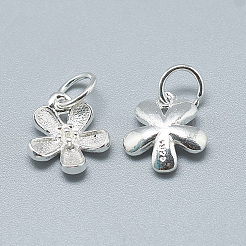 925スターリングシルバーチャーム  スタンプ925個付き  丸カン付き  花  銀  13x12x3mm  穴：4mm&nbsp;STER-T002-63S