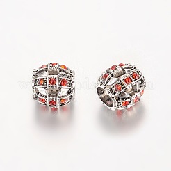 アンティークシルバーメッキ合金ラインストーンヨーロピアンビーズ  大きな穴バレルビーズ  ミックスカラー  11x10mm  穴：5mm&nbsp;MPDL-K004-M
