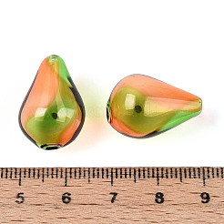 透明な手作り吹きガラスグローブビーズ  ティアドロップ  黄緑  18.5~21x13~14.5mm  穴：1~2mm&nbsp;GLAA-T012-05K-01
