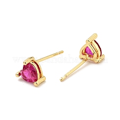 Deep Pink Cubic Zirconia Heart Stud Earrings&nbsp;EJEW-G297-16G