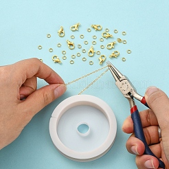DIY3m真鍮製アズキチェーンジュエリー作成キット  30個の真鍮製オープン丸カンと10個の亜鉛合金カニカン付き  ゴールドカラー  チェーンリンク：2x1.8x1.2mm&nbsp;DIY-YW0005-74G